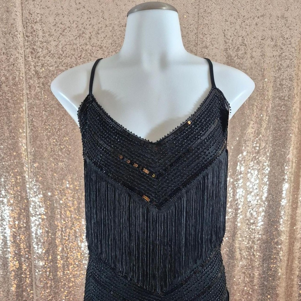 Black Fringe Sequin Flapper Cheveron 1920's Gatsby Gown NWT/Size 3XL